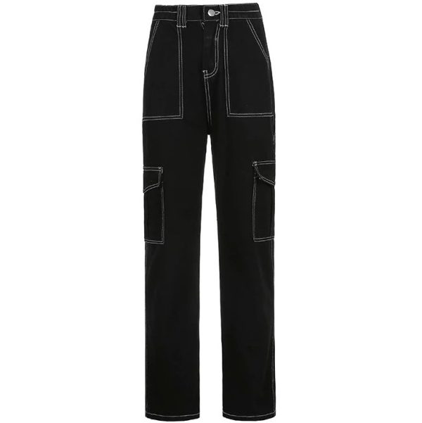 Black Cargo Contrast Stitch Jeans